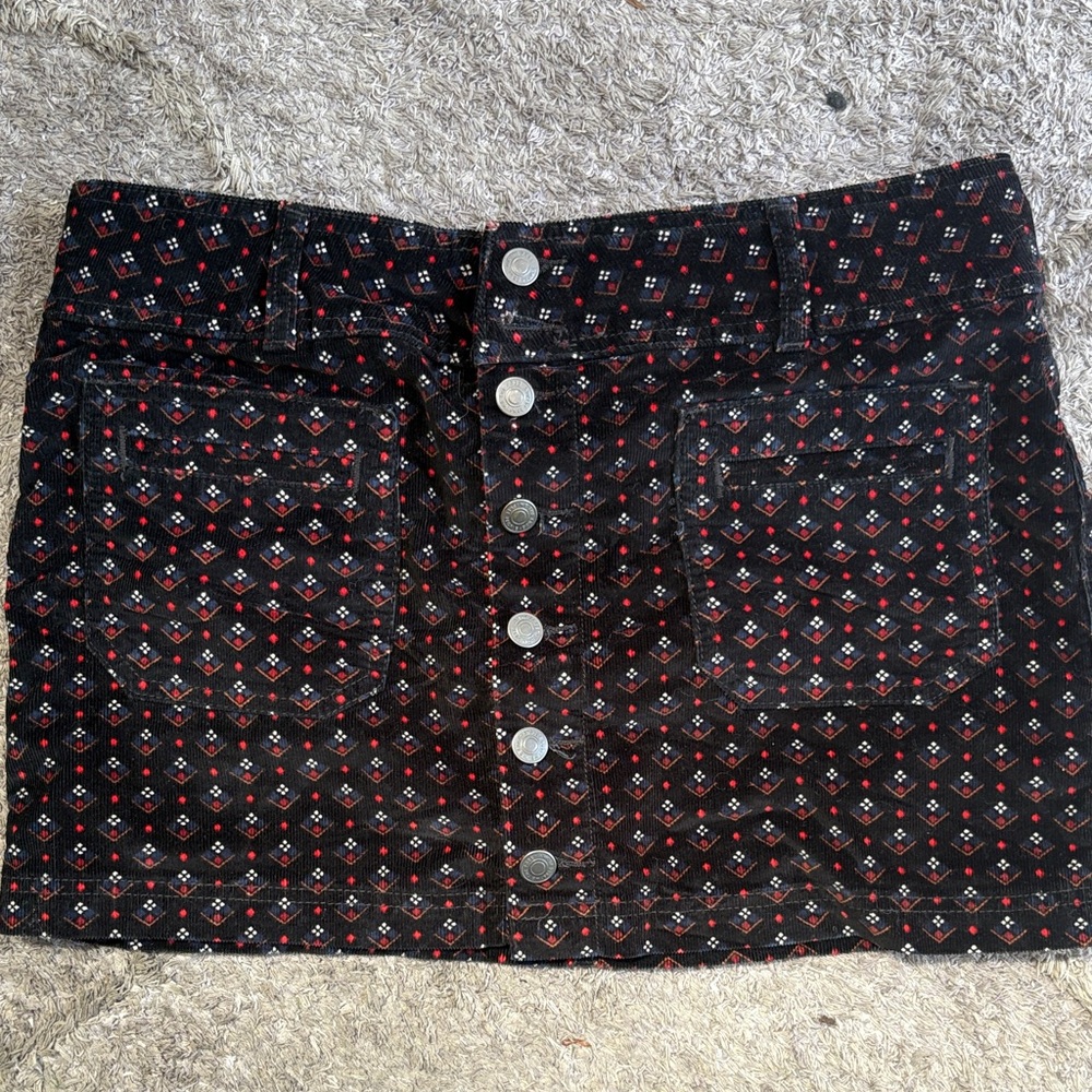 We The Free Black and Red Button-Front Pencil Skirt